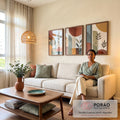 Quadro Decorativo Abstrato Tripartido Vibrante em sala de estar moderna - quadros decorativos para sala
