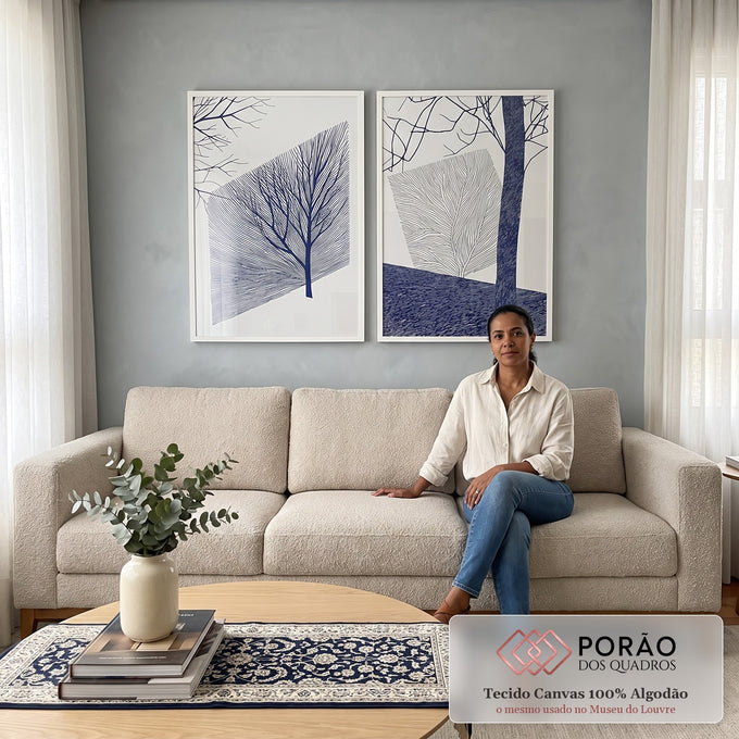 Quadro Decorativo Abstração Natural - Linhas e Formas Orgânicas em sala de estar moderna - quadros decorativos para sala