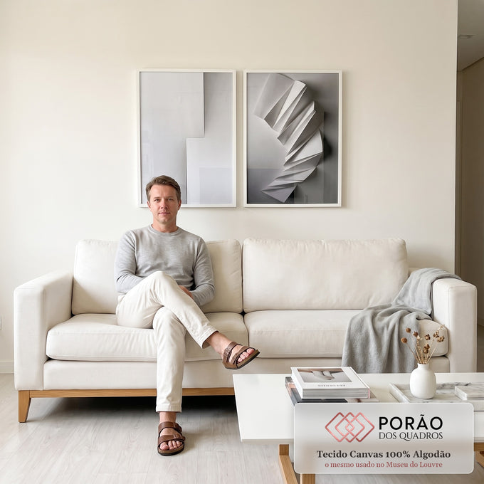 Quadro Decorativo: Harmonia Minimalista em Preto e Branco em sala de estar moderna - quadros decorativos para sala