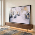 Quadro Decorativo Abstrato Azul e Dourado em ambiente decorado - quadros decorativos para sala