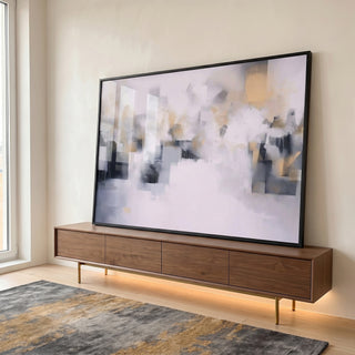 Quadro Decorativo Abstrato Azul e Dourado em ambiente decorado - quadros decorativos para sala