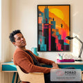 Quadro Decorativo Cidade ao Pôr do Sol Vibrante em escritorio moderno - quadros decorativos para sala