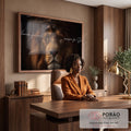 Quadro Decorativo Leão Dourado Poder e Fé em escritorio moderno - quadros decorativos para sala