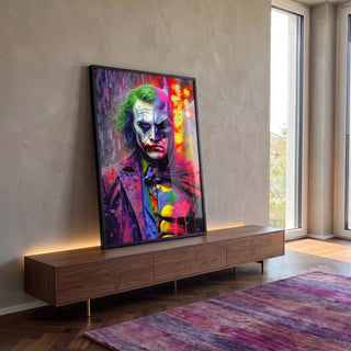 Quadro Decorativo Encontro Épico: Morcego vs Palhaço em ambiente decorado - quadros decorativos para sala