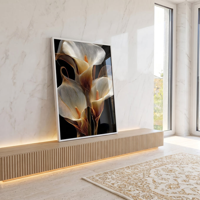 Quadro Decorativo Elegância das Flores em ambiente decorado - quadros decorativos para sala