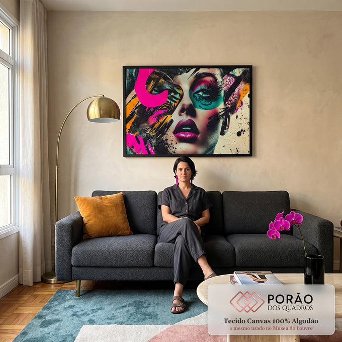 Quadro Decorativo Abstrato Mulher em sala de estar moderna - quadros decorativos para sala