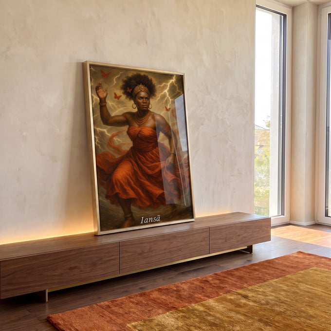 Quadro Decorativo Orixá Iansã: Vento e Coragem em ambiente decorado - quadros decorativos para sala