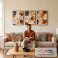 Quadro Decorativo Tripartite de Tons Terrosos para Ambientes Sofisticados em sala de estar moderna - quadros decorativos para sala