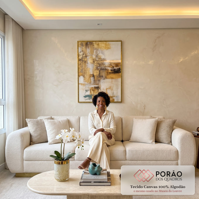 Quadro Decorativo Brilho em Abstrato em sala de estar moderna - quadros decorativos para sala