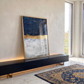 Quadro Decorativo Abstração em Azul e Dourado: Sua Casa com Alma em ambiente decorado - quadros decorativos para sala