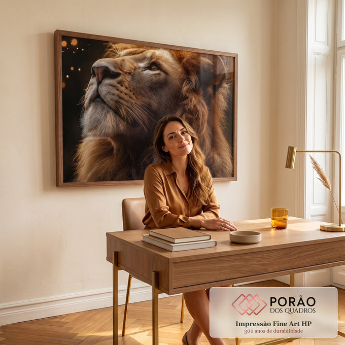 Quadro Decorativo A Serenidade do Rei Leão em escritorio moderno - quadros decorativos para sala