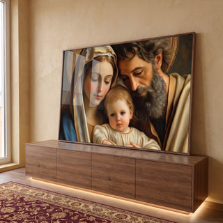 Quadro Decorativo Sagrada Família Clássica em ambiente decorado - quadros decorativos para sala