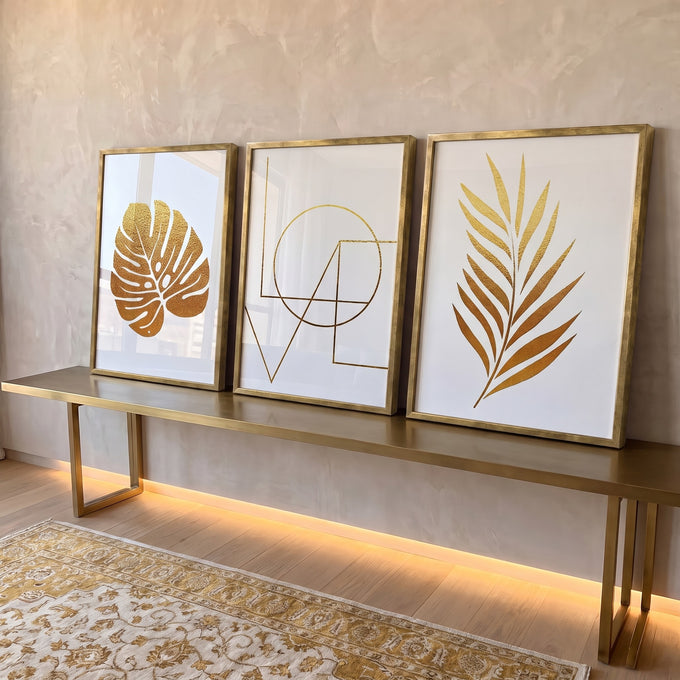Quadro Decorativo: Sinfonia Dourada - Elegância e Harmonia em ambiente decorado - quadros decorativos para sala