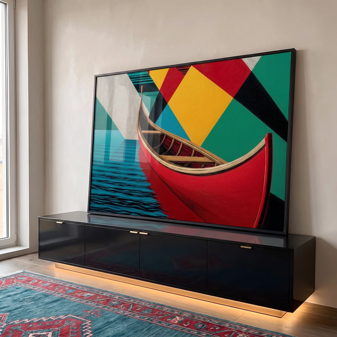 Quadro Decorativo Canoa Vermelha em Movimento em ambiente decorado - quadros decorativos para sala