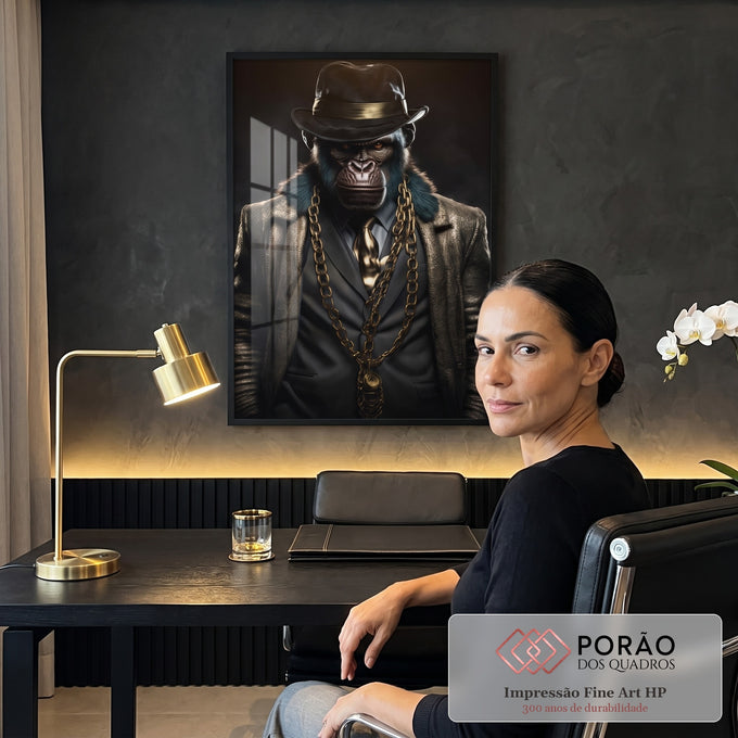 Quadro Decorativo Macaco Gangster 08 - Arte Premium para sua Casa em escritorio moderno - quadros decorativos para sala