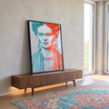Quadro Decorativo - Frida Kahlo Abstrato em Azul e Vermelho em ambiente decorado - quadros decorativos para sala