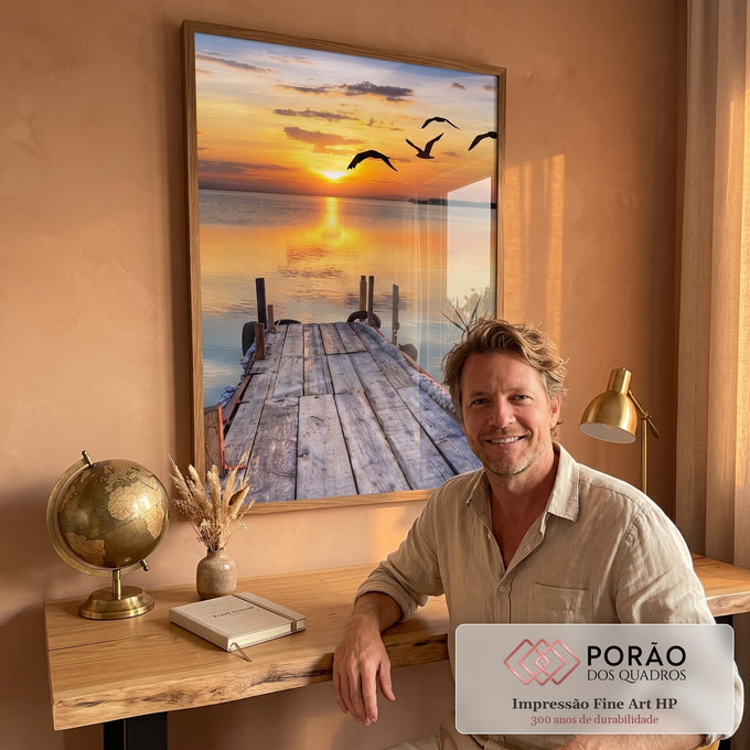 Quadro Decorativo: Inspirador Pôr do Sol no Cais em escritorio moderno - quadros decorativos para sala
