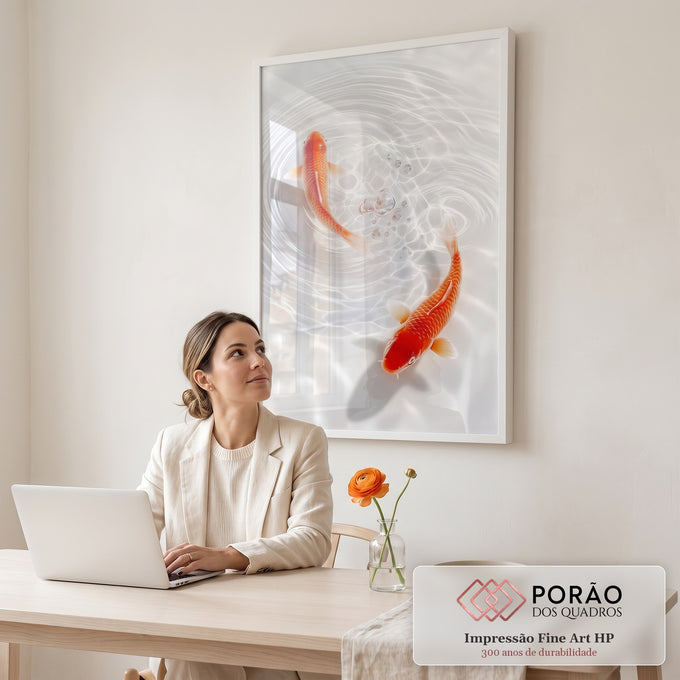Quadro Decorativo Koi em Serenidade em escritorio moderno - quadros decorativos para sala