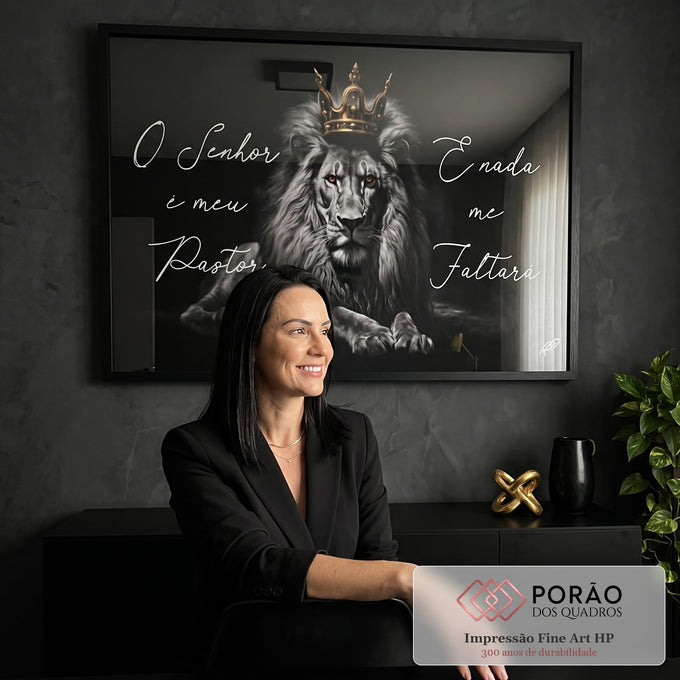 Quadro Decorativo Leão - O Senhor é Meu Pastor em Canvas Premium em escritorio moderno - quadros decorativos para sala