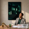 Quadro Decorativo Abstrato de Tons Verdejantes em escritorio moderno - quadros decorativos para sala