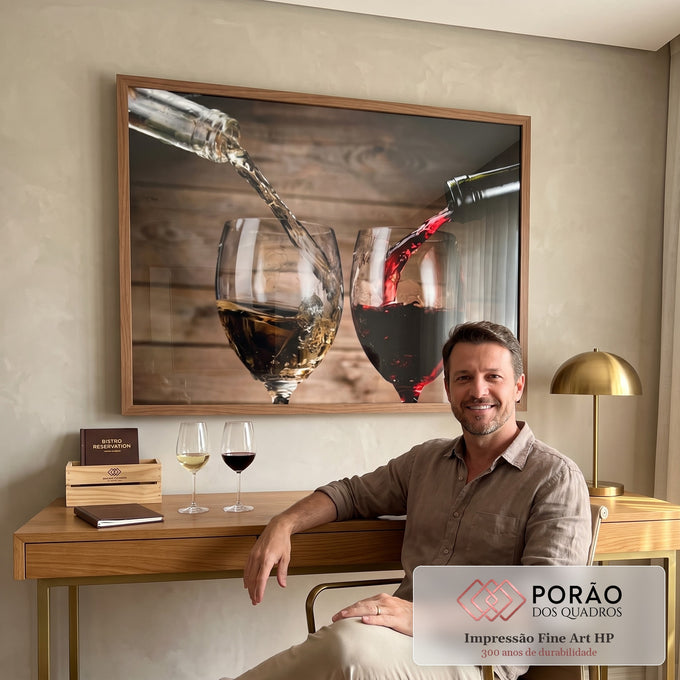 Quadro Decorativo: Brinde Íntimo em Adega Rústica em escritorio moderno - quadros decorativos para sala