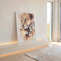 Quadro Decorativo Elegante: Casal de Leões com Dois Filhotes em ambiente decorado - quadros decorativos para sala
