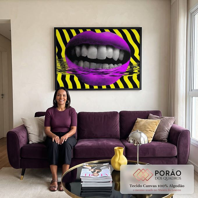 Quadro Decorativo Boca Vibrante em sala de estar moderna - quadros decorativos para sala