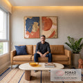Quadro Decorativo: Colagem Abstrata de Cores Vibrantes em sala de estar moderna - quadros decorativos para sala