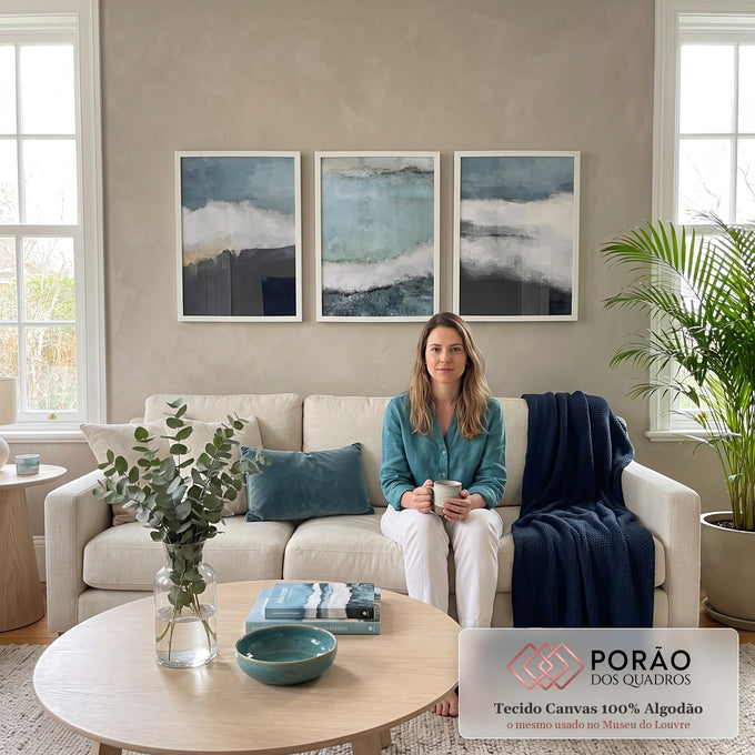 Quadro Decorativo Natureza em Azul - Toque Sereno para o Lar em sala de estar moderna - quadros decorativos para sala