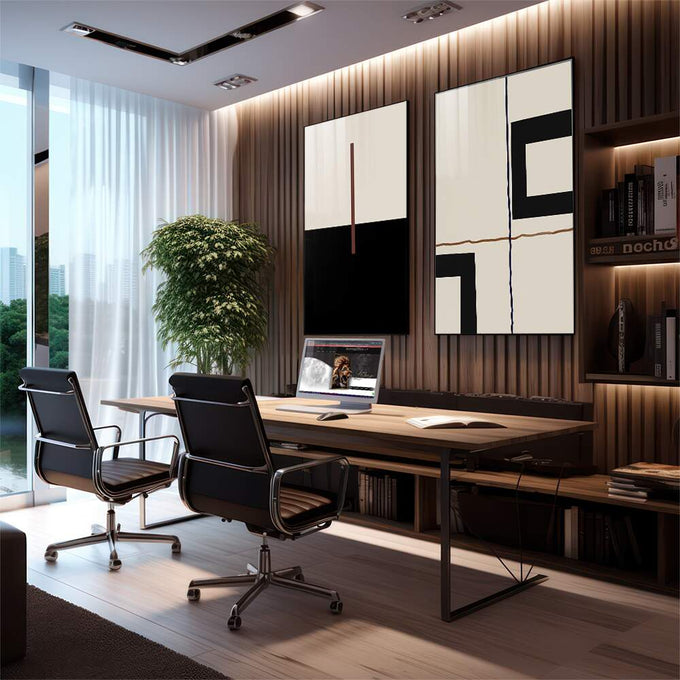 Quadro Decorativo: Essência Geométrica - Charme e Modernidade - quadros decorativos 2 Telas, abstrato - em escritorio elegante