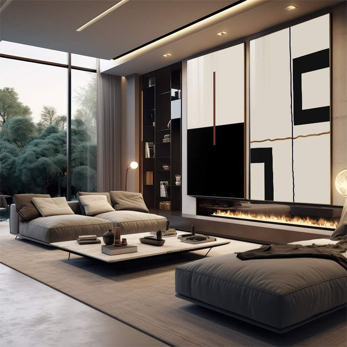 Quadro Decorativo: Essência Geométrica - Charme e Modernidade - quadros decorativos 2 Telas, abstrato - em sala moderna