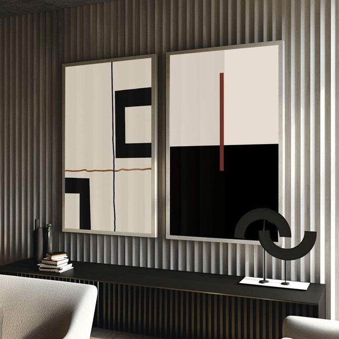 Quadro Decorativo: Essência Geométrica - Charme e Modernidade - quadros decorativos para sala 2 Telas, abstrato - em ambiente decorado
