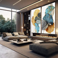 Quadro Decorativo: Folhas de Ginkgo em Azul e Ouro - Magia Visual - quadros decorativos para sala 2 Telas, arte botânica - em quarto contemporaneo