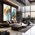 Quadro Decorativo: Folhas de Ginkgo em Azul e Ouro - Magia Visual - quadros decorativos 2 Telas, arte botânica - em escritorio elegante