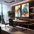 Quadro Decorativo: Folhas de Ginkgo em Azul e Ouro - Magia Visual - quadros decorativos para sala 2 Telas, arte botânica - em living room premium