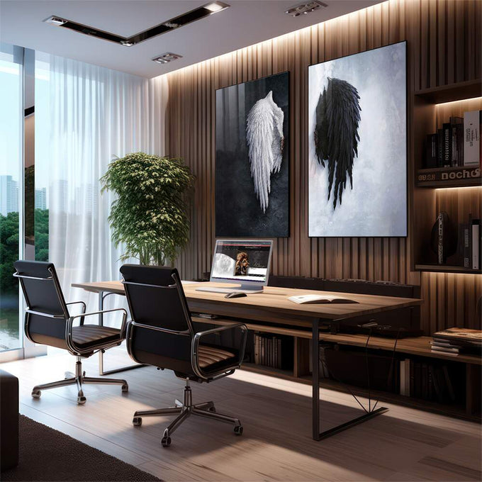 Quadro Decorativo Asas de Liberdade - Toque Sofisticado - quadros decorativos para sala 2 Telas, anjo - em living room premium