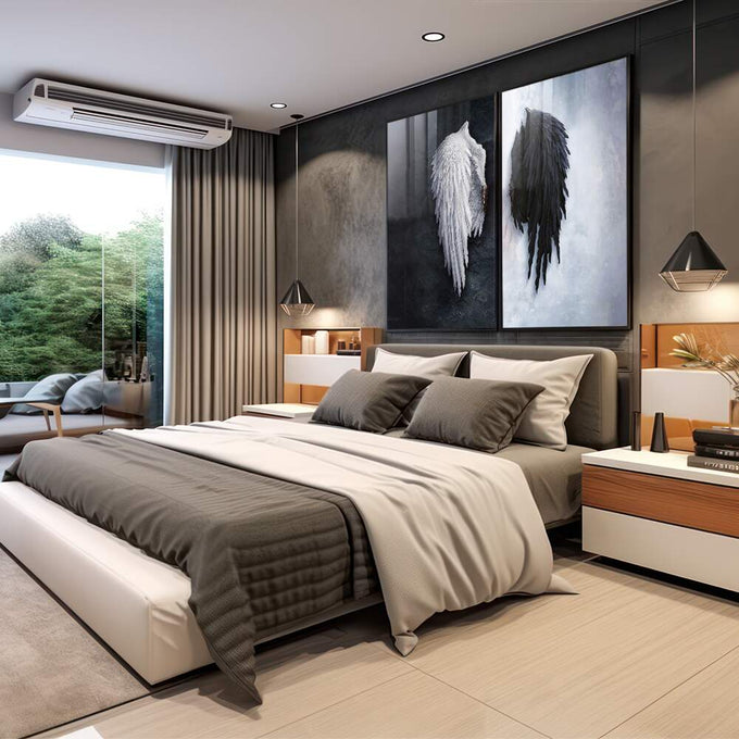 Quadro Decorativo Asas de Liberdade - Toque Sofisticado - quadros decorativos 2 Telas, anjo - em sala moderna