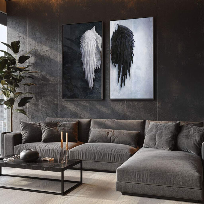 Quadro Decorativo Asas de Liberdade - Toque Sofisticado - quadros decorativos para sala 2 Telas, anjo - em ambiente decorado