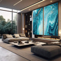 Quadro Decorativo Dança de Azul e Dourado: Inspiração Única - quadros decorativos para sala 2 Telas, Abstratos e Geométricos - em quarto contemporaneo