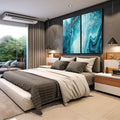 Quadro Decorativo Dança de Azul e Dourado: Inspiração Única - quadros decorativos 2 Telas, Abstratos e Geométricos - em sala moderna