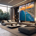 Quadro Decorativo Requinte de Cancun: Praias e Mar Turquesa - quadros decorativos 2 Telas, arquitectura moderna - em escritorio elegante