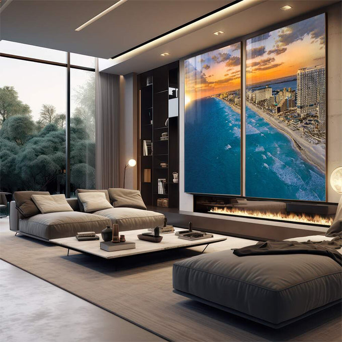 Quadro Decorativo Requinte de Cancun: Praias e Mar Turquesa - quadros decorativos 2 Telas, arquitectura moderna - em escritorio elegante
