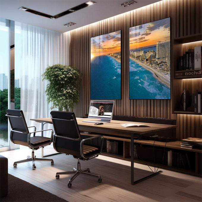 Quadro Decorativo Requinte de Cancun: Praias e Mar Turquesa - quadros decorativos para sala 2 Telas, arquitectura moderna - em living room premium