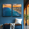 Quadro Decorativo Requinte de Cancun: Praias e Mar Turquesa - quadros decorativos para sala 2 Telas, arquitectura moderna - em ambiente decorado