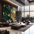Quadro Decorativo Fusão Verde e Ouro - Toque de Energia Único - quadros decorativos 2 Telas, Abstratos e Geométricos - em escritorio elegante