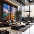Quadro Decorativo Pôr do Sol Maldivas: Encante-se! - quadros decorativos 2 Telas, azul turquesa - em escritorio elegante