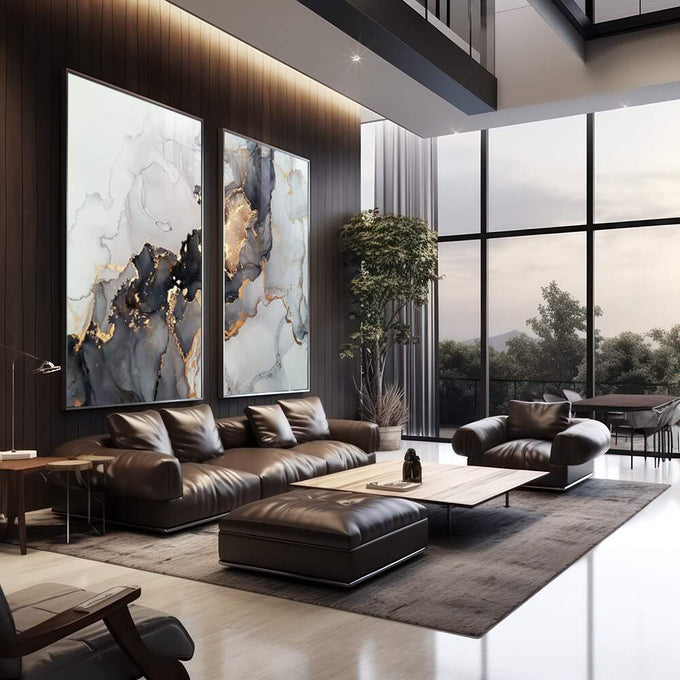 Quadro Decorativo Mármore de Luxo: Elegância Atemporal - quadros decorativos 2 Telas, abstrato geométrico - em escritorio elegante