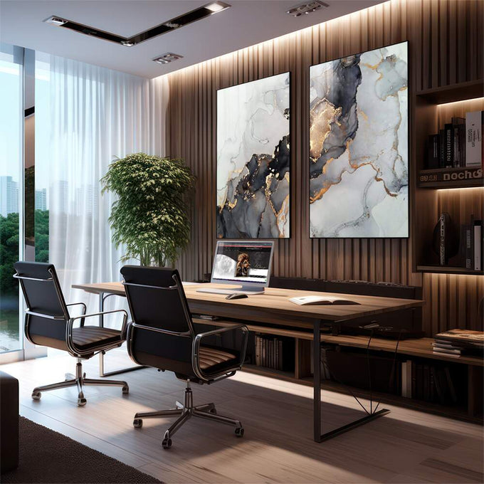 Quadro Decorativo Mármore de Luxo: Elegância Atemporal - quadros decorativos para sala 2 Telas, abstrato geométrico - em living room premium