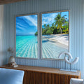 Quadro Decorativo: Refúgio Tropical Sereno e Vibrante - quadros decorativos para sala 2 Telas, areia branca - em ambiente decorado