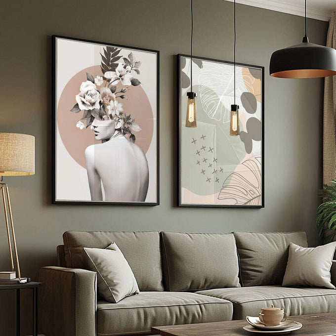 Quadro Decorativo Elegância Floral - Beleza Única - quadros decorativos para sala 2 Telas, abstrato - em ambiente decorado